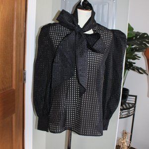 Women's Bow Tie Blouse Black - Size Large - Lola J Designs - NWT